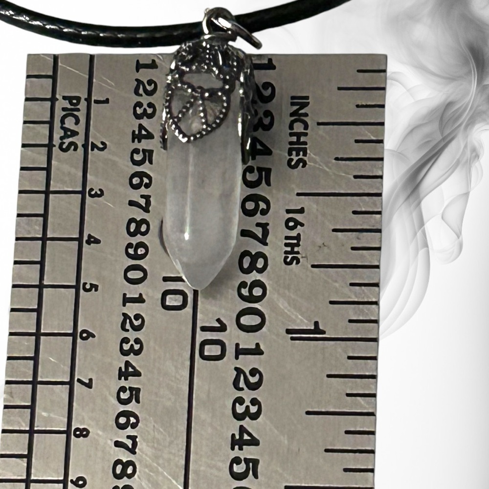 Quartz Crystal Necklace Pointed Stone White Black Cord Handmade - Picture 4 of 6